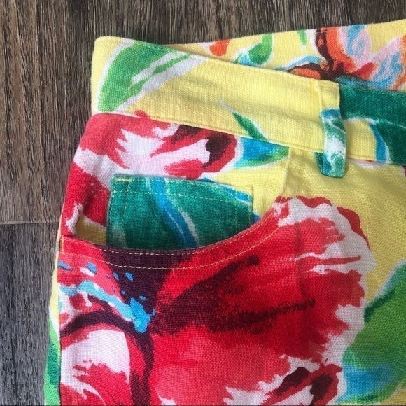 Lauren Ralph Lauren Linen Butter Yellow Floral Cropped Pants - Picture 4 of 11